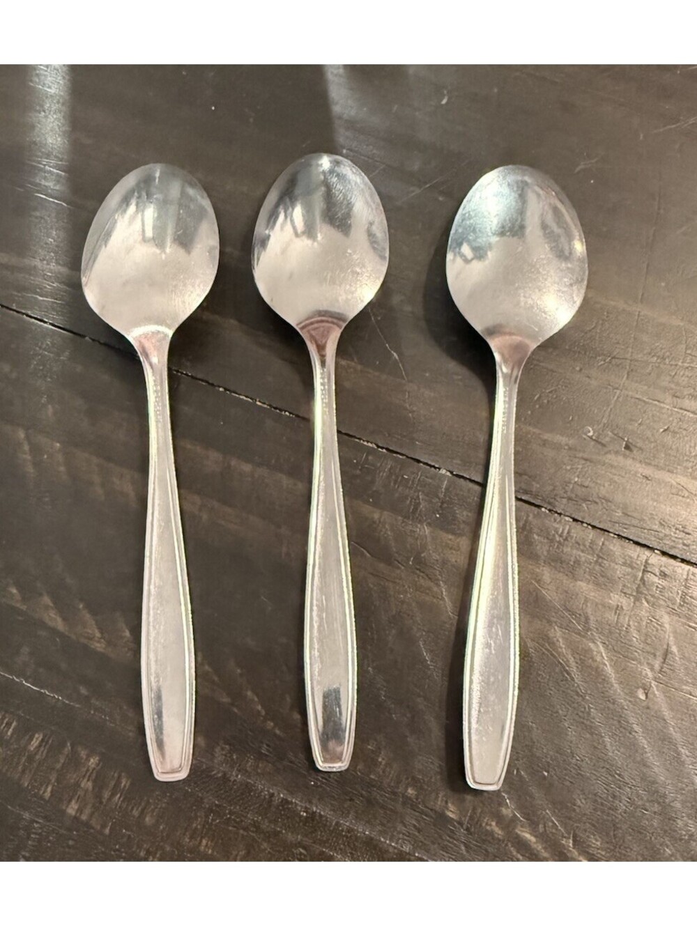Oneida Oneidacraft Deluxe Profile Stainless Oval Soup Place Spoons Set of 3 Vtg